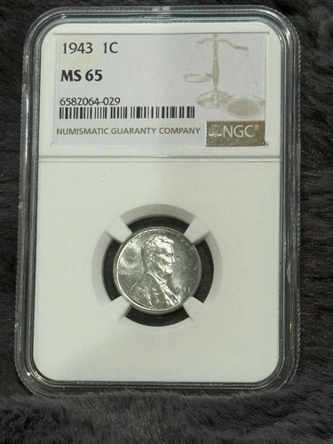 1943 Lincoln Unc World War II Steel Wheat Cent One Penny Graded NGC MS65 #64-029