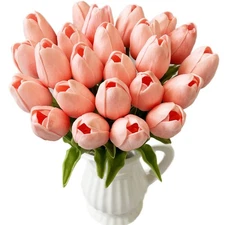 24 Pcs Artificial Tulip Flowers Dark Pink Real Touch PU Tulip Flowers for Flo...