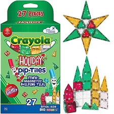 Magnetic Glitter Building Tiles Set, 27-Piece STEM Travel Toys for Kids