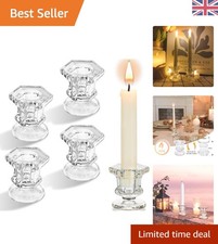 Hexagonal Clear Glass Candle Holders Set of 4 - Perfect for Weddings & Parties