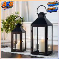 Deko Laterne Set 2 StüCk Schwarz 44,5 Cm 24 Cm HäNgelaterne FüR Veranstaltungen