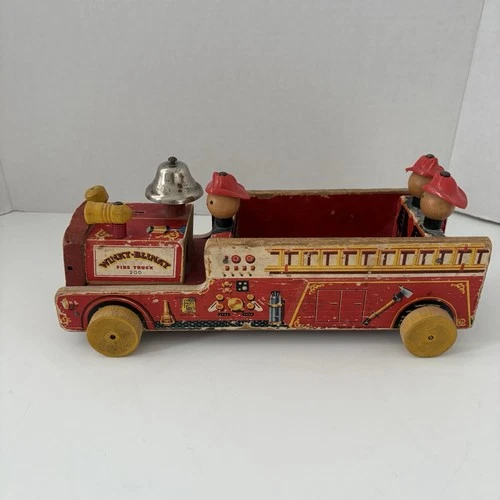 Vintage Fisher Price #200 Wooden Winky Blinky Fire Truck 1950's Pull Toy