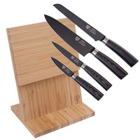 GrÄWe Messerhalter Bambus + 4-Teiliges Kuro-Messerset, Carbonstahl, Kochmesser