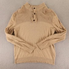 Club Room Sweater Mens M Beige Textured Yoke 100 Cotton Henley