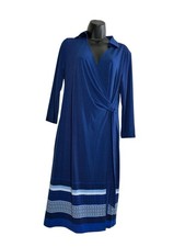 The Limited Wrap Dress Medium Blue Black Career Capsule Classic Stretch New