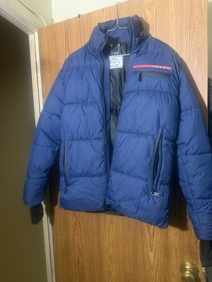 PRADA Men's Blue Puffer Jacket Size 54 Down Insulated Zip Stand-Up