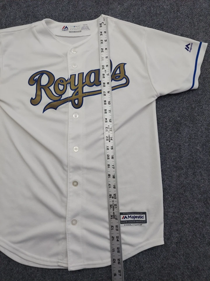 Kansas City Royals Jersey Youth LRG 14-16 White Blue Button Up Majestic MLB Cool - Image 4 of 4