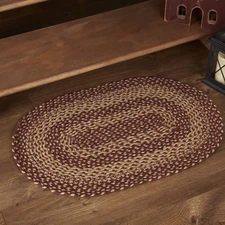Accent Rug Burgundy Tan Primitive Jute Country 20x30 Oval No Slip Pad VHC Brands