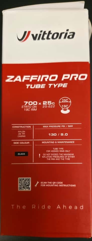 Vittoria Zaffiro Pro V Graphene 2.0 1C tire/Measure : 700x25