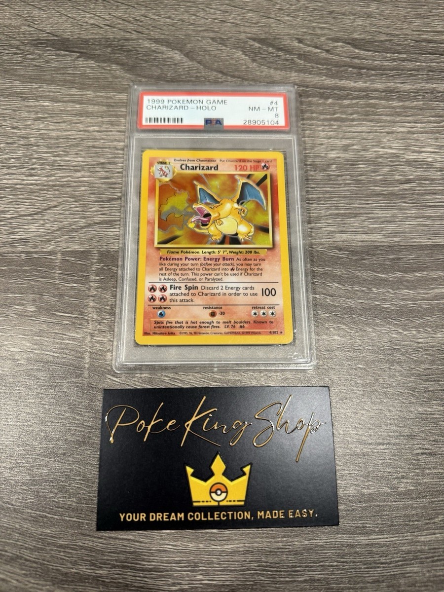 PSA 8 Unlimited Charizard Base Set Holo Rare #4 Pokemon Card 1999 Mint PSA 8 Unlimited Charizard Base Set Holo Rare #4 Pokemon Card 1999 Mint
