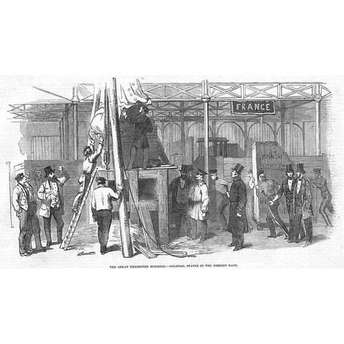 THE GREAT EXHIBITION Colossal Statue in the Foreign Nave - Antique Print 1851