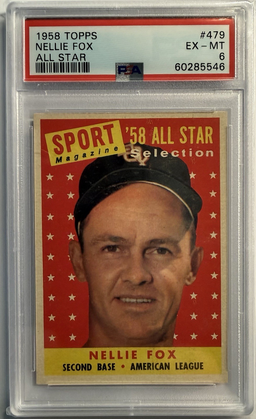1958 Topps - Sport Magazine '58 All Star Selection Nellie Fox #479 PSA 6 EX-MT