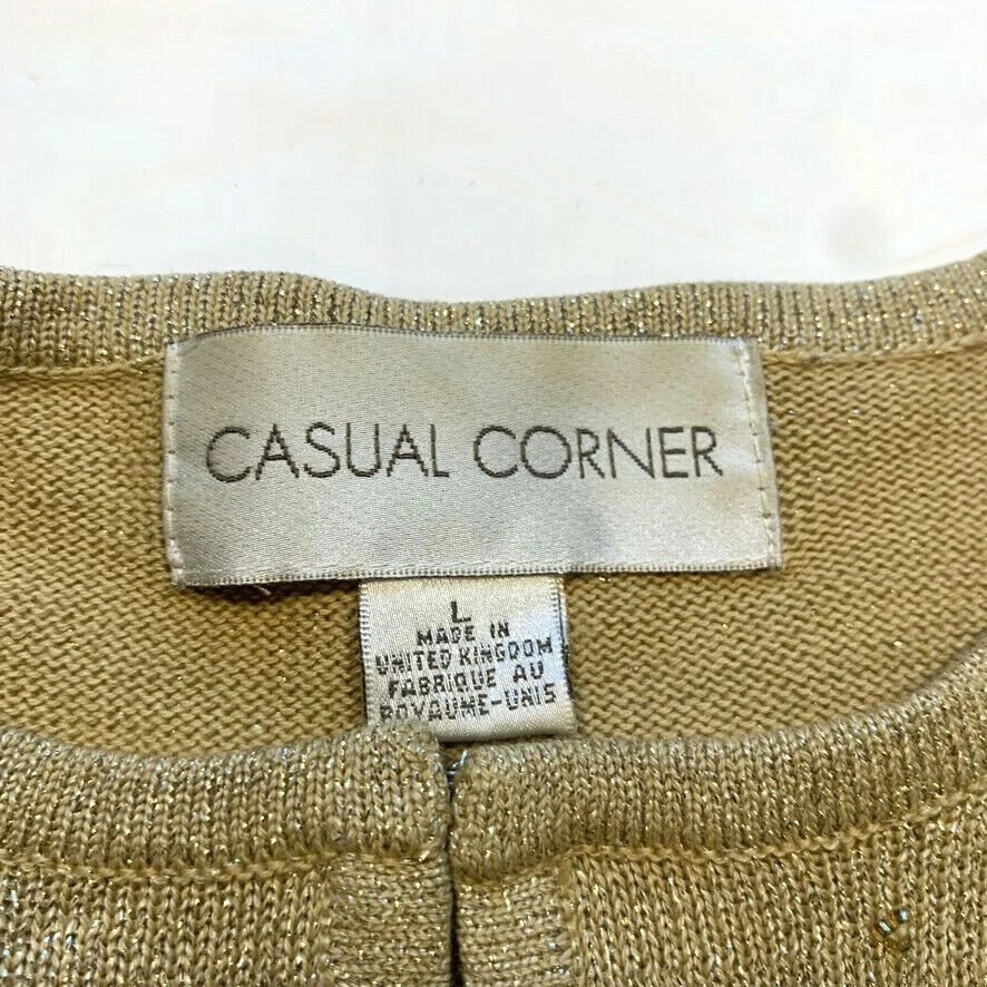 Vtg Casual Corner Beaded Metallic Cardigan Sweater Acrylic Cotton Bronze Gold L - Image 3 of 4