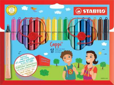Filzstift mit Kappenring - STABILO Cappi - 18er Pack - mit 18 verschiedenen
