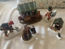 Department 56 Heritage Village Set Of 6 Ceramic Pieces Including Tiny Cat Figure