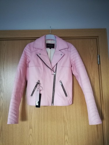 Size Trim Island Jacket Black Uk Rare Pink 6 32 Biker Quilted River Leather Real zxpx4v