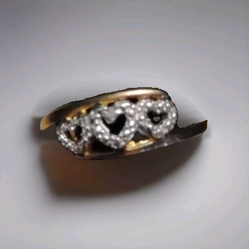 Sterling Silver Gold Plated Triple Diamond Heart Ring Vintage Estate Sz 8 (588)