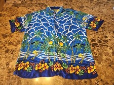 Vintage PARADISE GOLD Mens Colorful Hawaiian Shirt Read 