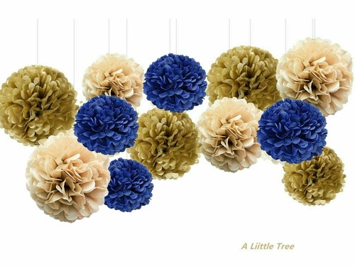 12PCs GOLD Tissue Pom Poms Pompoms Flower Ball Christmas Party Birthday Wedding - Picture 16 of 32