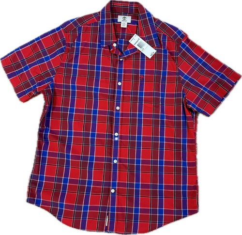 TIMBERLAND MEN'S RED/BLUE PLAID SHORT SLEEVE SHIRTS Sz. L. 6923J-619 - Picture 2 of 4