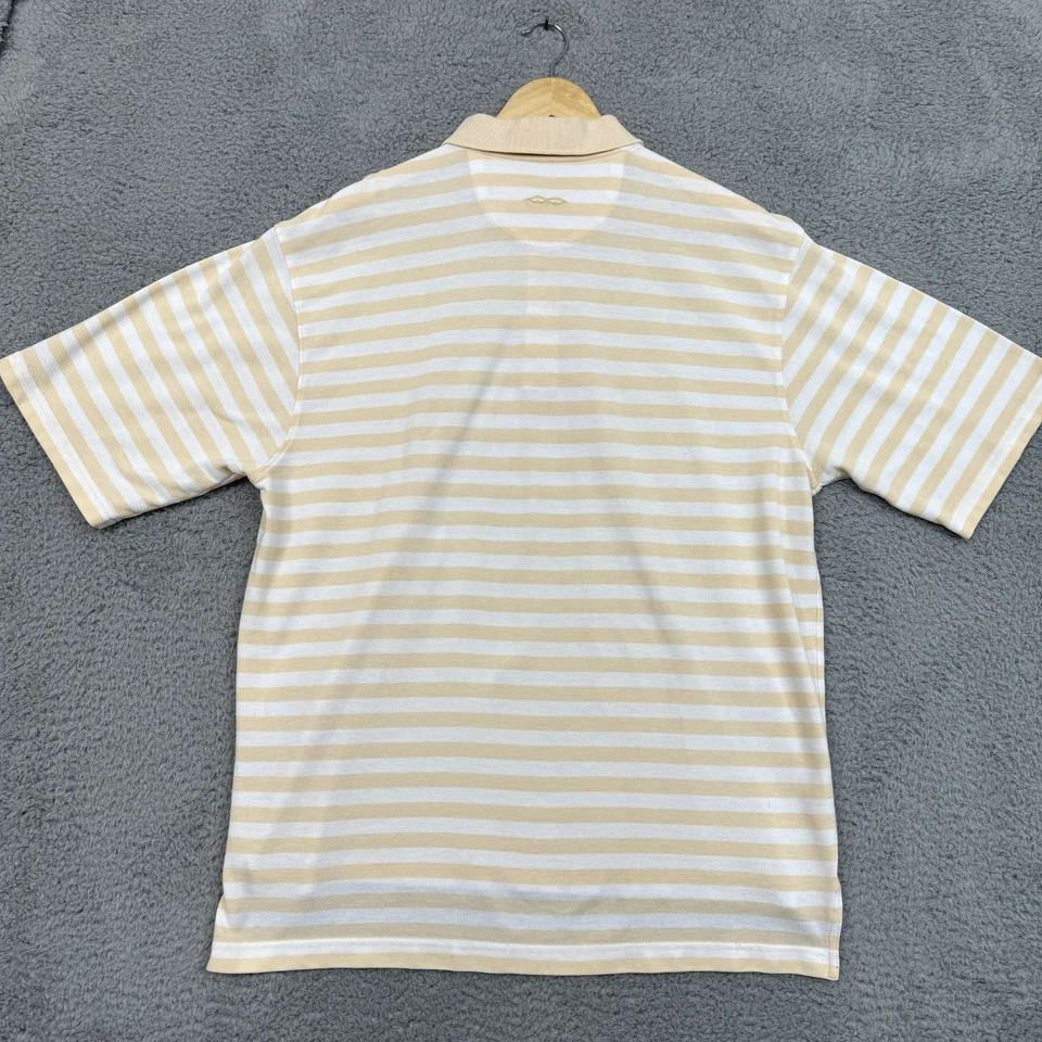 Polo de Golfe Snake Eyes para Homens Tamanho Grande Bege Branco Listrado Logo dos Jogadores Golfe - Imagem 2 de 4