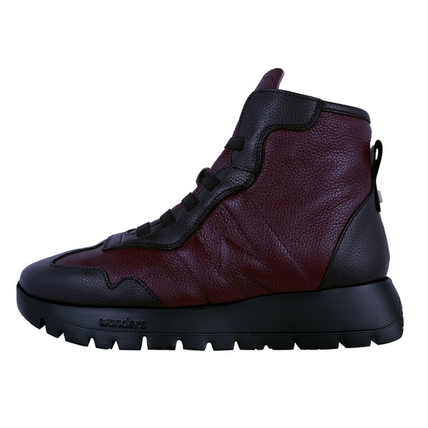 Wonders England: Botines Mujer Plataformas de Piel en Burdeos - Modelo A-2451