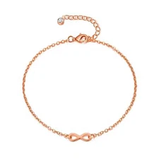Rose Gold Plated Infinity Anklet Created with Zircondia® Crystals by Philip Jone