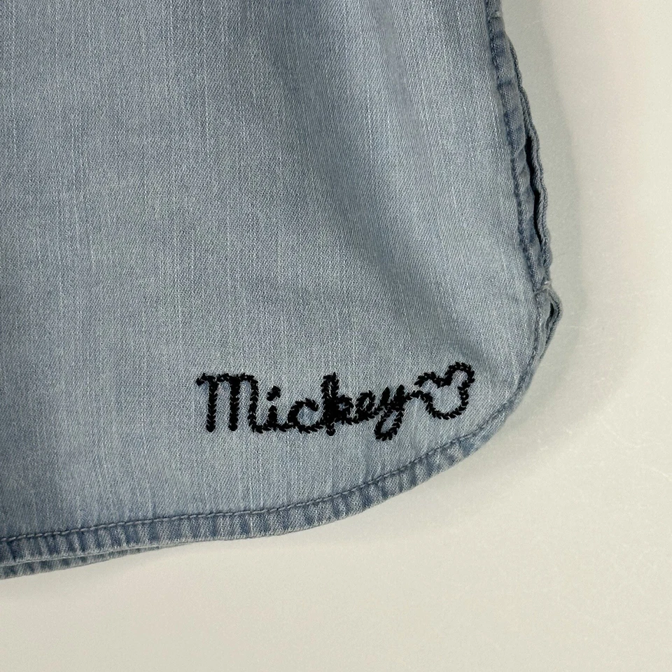 Junk Food Disney Mickey Mouse Shorts Chambray Blue Cotton Womens Large L Foto 2 de 4