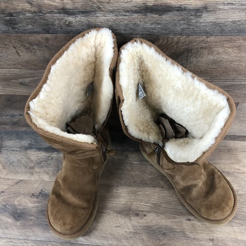 UGG Zipper Tall Boots Chocolate Brown Leather Sheepskin Size 5 F3007E - Picture 6 of 10