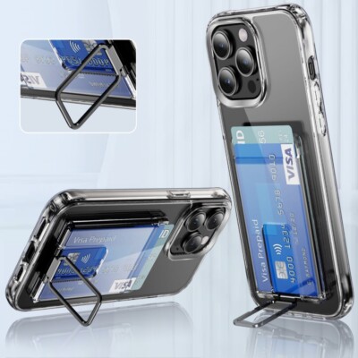 Clear Magnetic Case für iPhone 16 15 14 Pro Max MagSafe Card Holder Wallet Cover