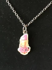 Signed Wolf WTJ China Lipstick Cute Girl's Pendant 18.5" Silver Tone Necklace