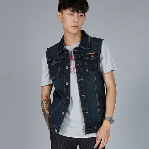 Chaleco informal para hombre Chaleco de mezclilla Chaqueta de jean Sin mangas De colección Punk Azul M-8XL - Imagen 4 de 16