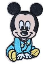 MICKEY MOUSE BABY IN BLUE PAJAMAS CUTE CARTOON IRON ON PATCH 3.0 X 1.75 INCHES