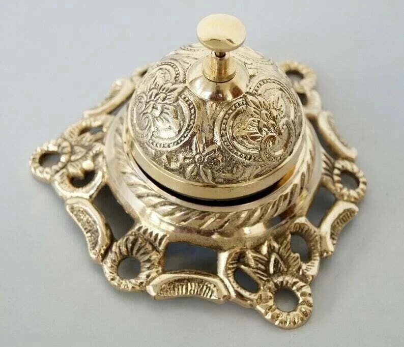 Vintage Brass Hotel Service Bell – Ornate Desk Counter Reception Table Bell - Image 3 of 4