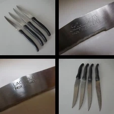 4 Laguiole Stainless Steel Knives France Grey Black Vintage Kitchen Tableware N8373 
