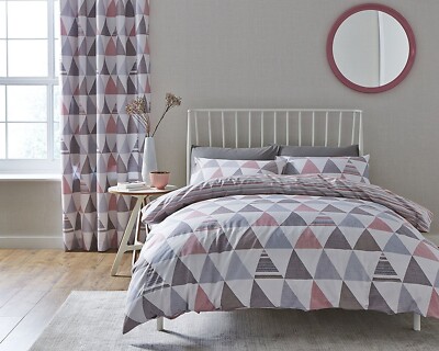 Catherine Lansfield SCANI Geo Reversible Single Duvet Cover Pink-polyester/cott