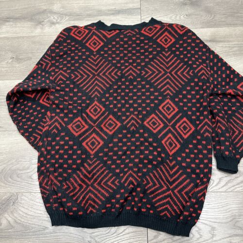 Vintage 80s Brunny Abstract Geometric Pull Over Black Red Sweater USA Made Large - Picture 8 of 8