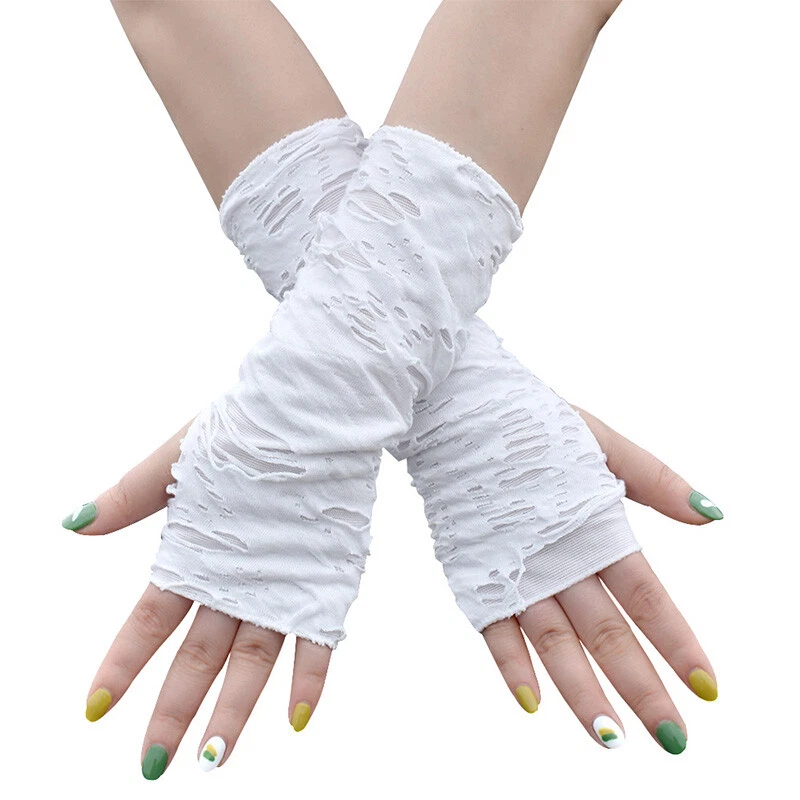 1 Pairs Womens Punk Fingerless Gloves Gothic Arm Warmer Halloween Cosplay Props - Image 2 of 4