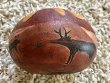 Beautiful,hand painted, carved And Signed Primeaval Southwestern Landscape GOURD