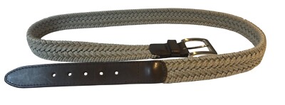 Ermenegildo Zegna Woven Lt.Gray Braided Belt Brown Leather & Silver Buckle 120