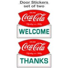Drink Coca-Cola Welcome Thanks Fishtail Door Sticker Set of 2 Official USA