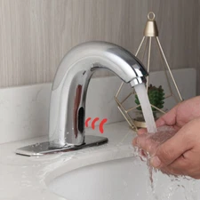 Chrome Touchless Sensor Faucet Hands Free Bathroom Sink Mixer Tap + Coverplate