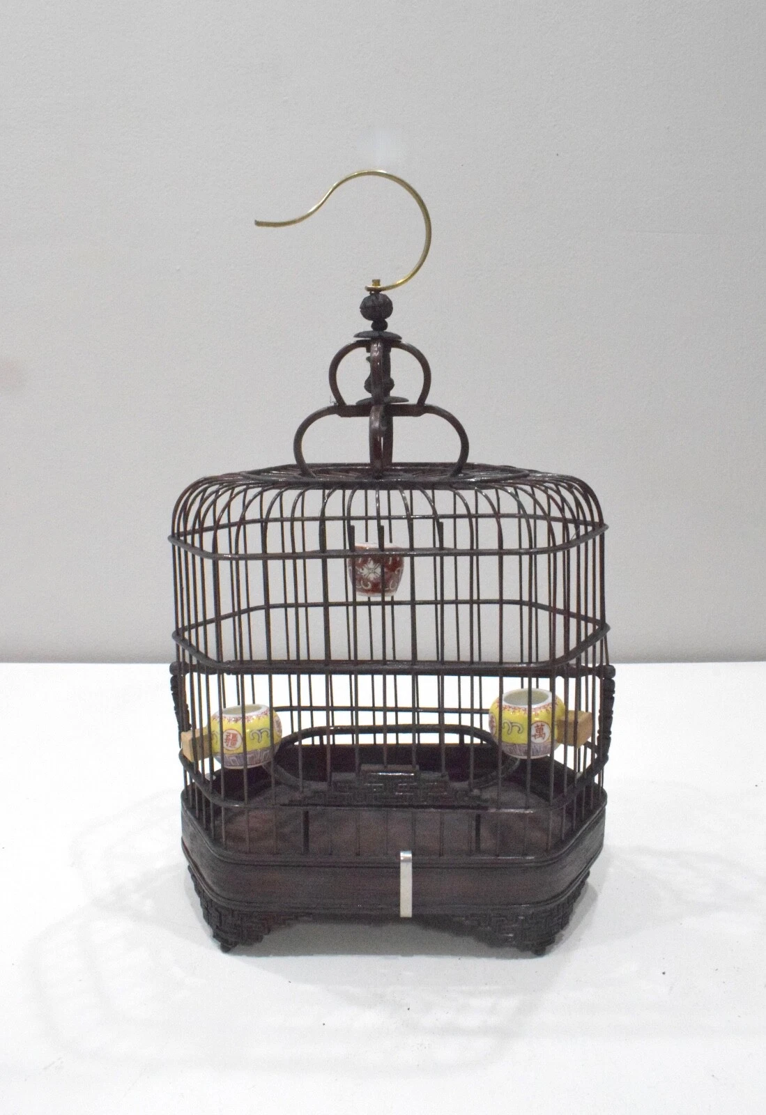 Chinese Wicker Birdcage Porcelain Water Food Bowls