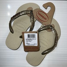 Havaianas Sand Grey Gold Sparkle Toddler Beach Flip Flops Size 10 USA NWT