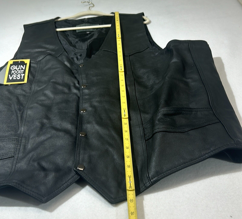 Dream Apparel Black Leather Sleeveless Snap Front Motorcycle Vest Mens Size 62 - Picture 8 of 8