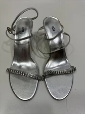 Bakers Silver Metallic Rhinestone Ankle Strap Heels Size 7B 3" Heel