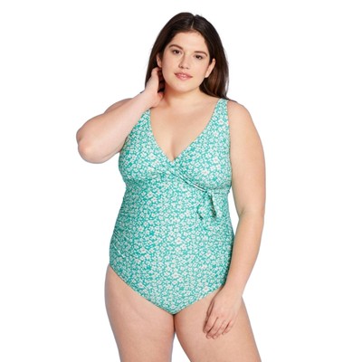 Women Plus Size 1-Piece Swimsuit - Kona Sol, Mint Green Floral, 20W (2X). NWT   