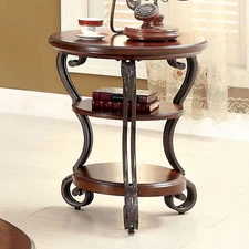 Traditional End Table w/Storage, Wood Side Table w/Metal Ornate Scroll Legs