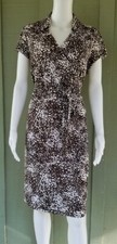 New ANN TAYLOR Brown White Print Wrap Dress 14P Petite 14