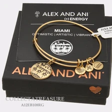 Authentic Alex and Ani Miami (ii) Expandable Rafaelian Gold Charm Bangle 
